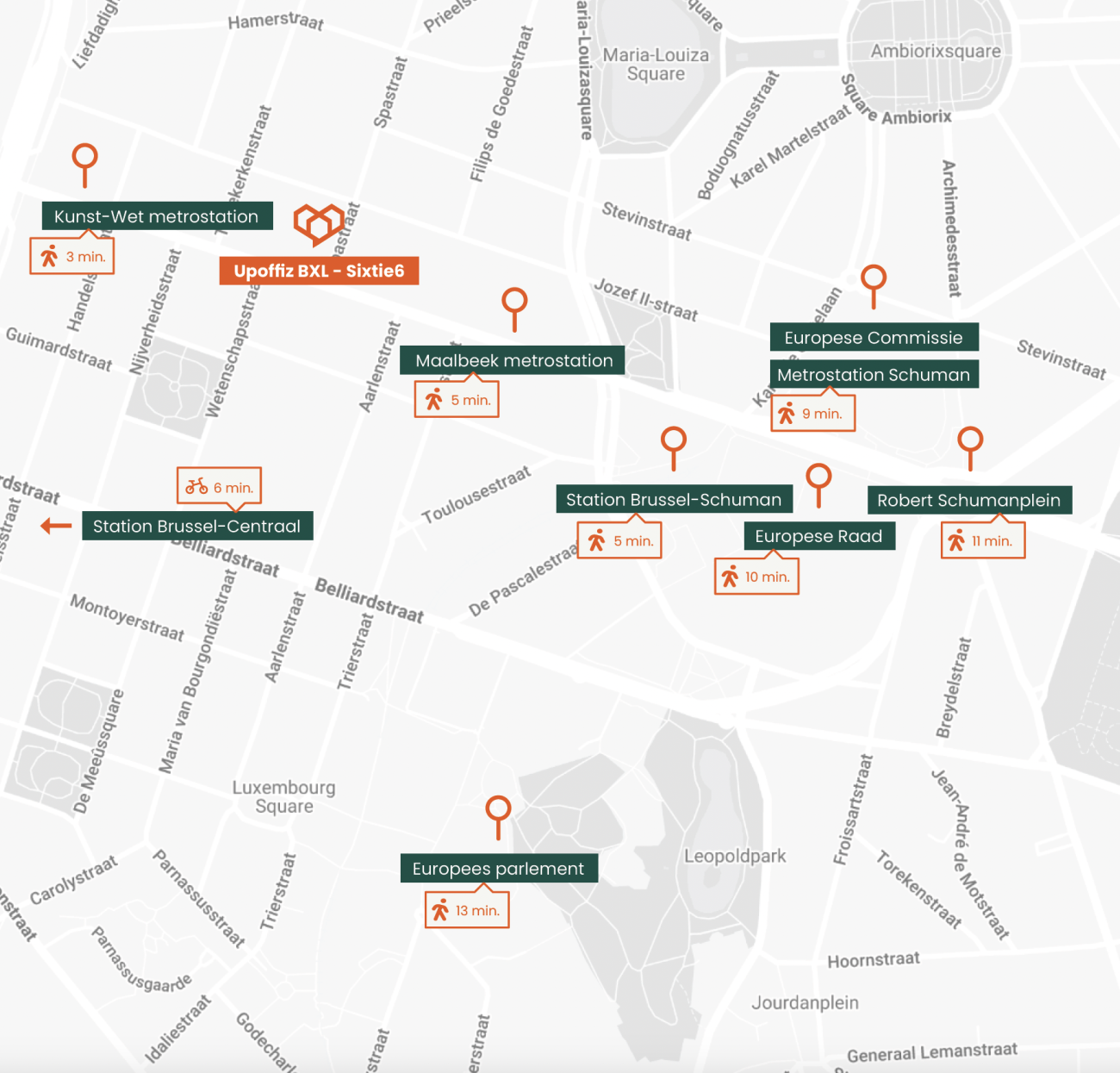Kaart van de locatie Upoffiz BXL - Sixtie6 in het Europese kwartier van Brussel