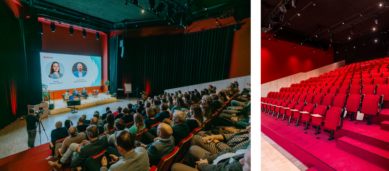 Theaterzaal The Plectrum in Gent in gebruik voor een voorstelling. 
