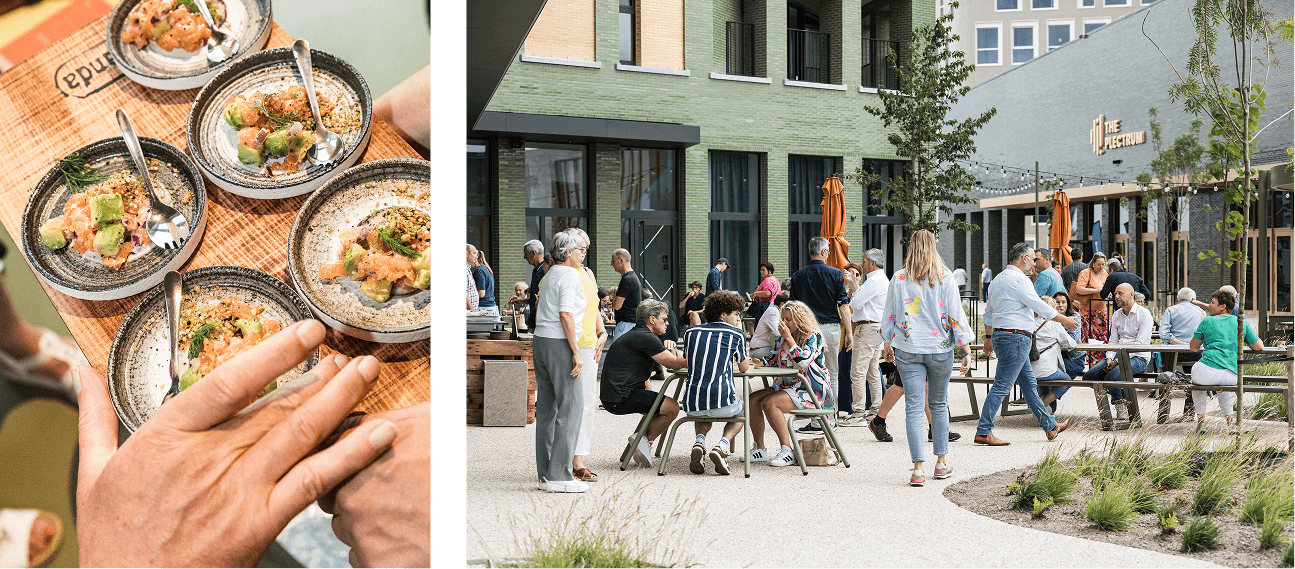 Good Vobes festival eten en mensen die buiten zitten te eten
