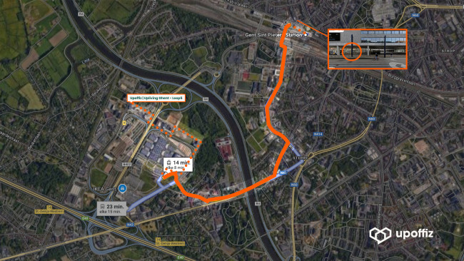 Route van Gent-Sint-Pietersstation met de tram richting Upoffiz Ghent - Loop5